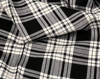 Black White Grey Tartan Poly-Viscose Fabric 58’’ PRICE PER METER