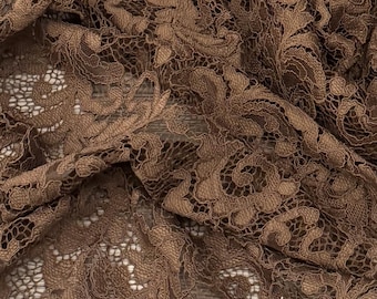 Tela de encaje guipur floral marrón 58'' PRECIO POR METRO