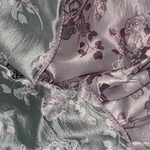 Dusty Pink Mint Double Sided Floral Metallic Brocade Fabric 58&#39;&#39; PRICE PER METER