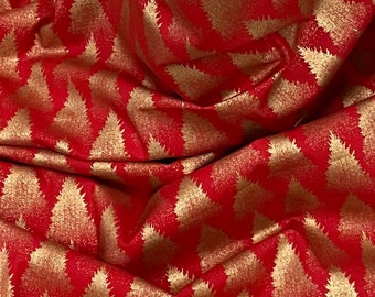 Red Gold Christmas Tree 100% Cotton Fabric 45'' PRICE PER METER