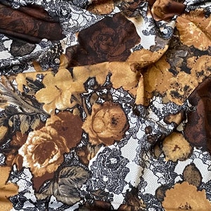 Braun Mehrfarbig Floral Stretch Lycra Stoff 58&#39;&#39; PREIS PRO METER