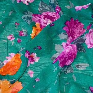 Emerald Green Multicoloured Floral Print Chiffon Fabric 58&#39;&#39; PRICE PER METER