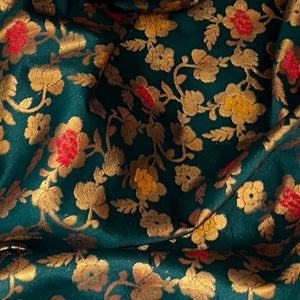 Forest Green Multicoloured Floral Banarasi Brocade Fabric 50’’ PRICE PER METER