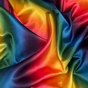 Multicoloured Rainbow Print Satin Fabric 58&#39;&#39; PRICE PER METER