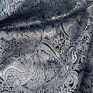 Marineblauw zilver paisley metallic brokaat 58&#39;&#39; PRIJS PER METER