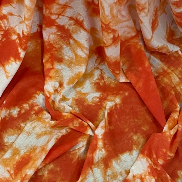 Orange White Tie Dye Viscose Jersey Fabric 58'' PRICE PER METER