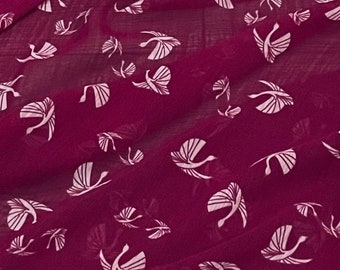 Fuchsia Pink White Swans Print Chiffon Fabric 58'' PRICE PER METER