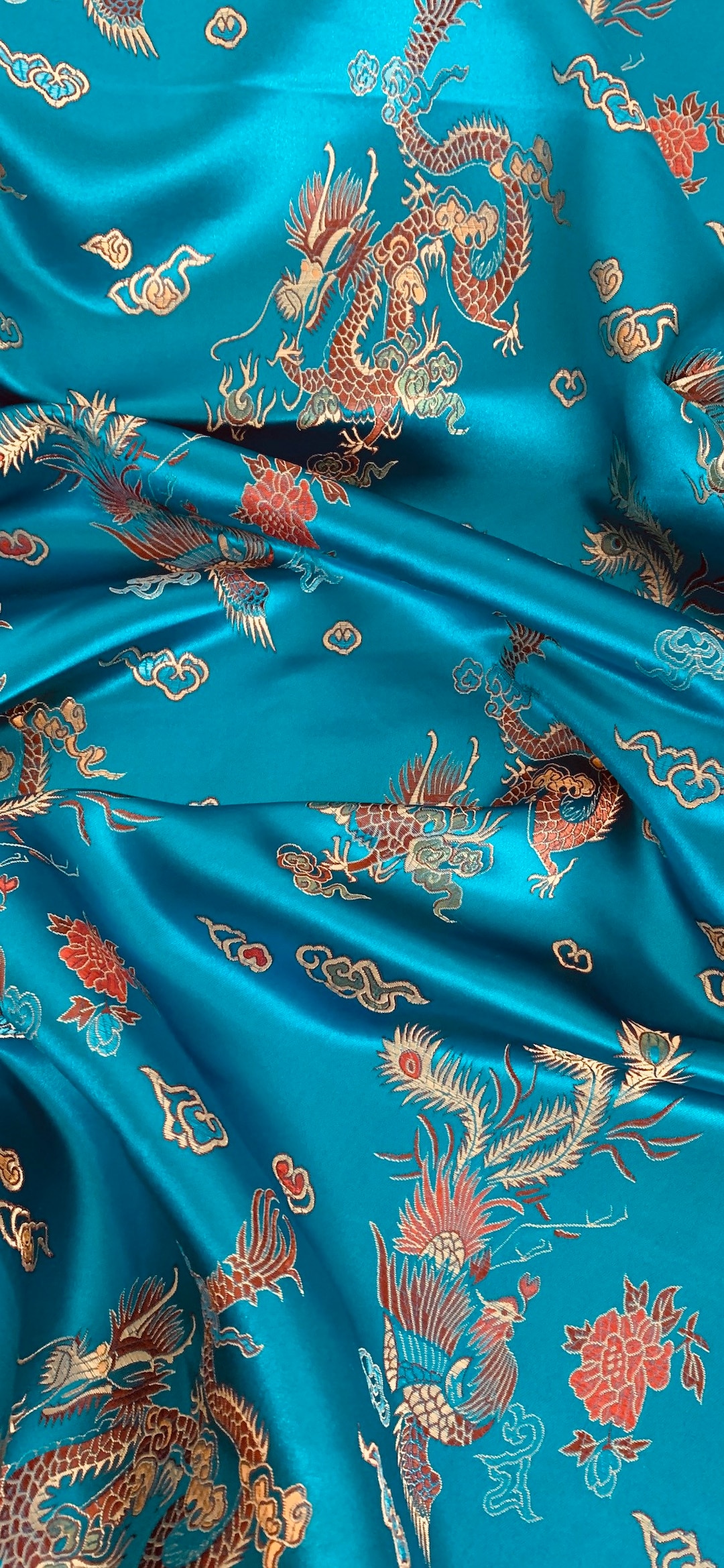 Tissu Brocart Damassé Style Chinois Rétro - 148x100cm, Bleu, Brodé - Pour Vêtements Ou Rideaux