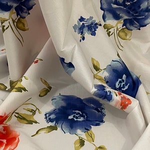 Ivory Multicoloured Floral Stretch Taffeta Fabric 58&#39;&#39; PRICE PER METER