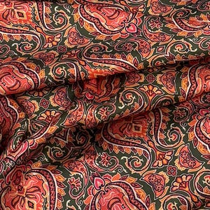 Moss Green Multicoloured Floral Print Charmeuse Satin Fabric 45&#39;&#39; PRICE PER METER