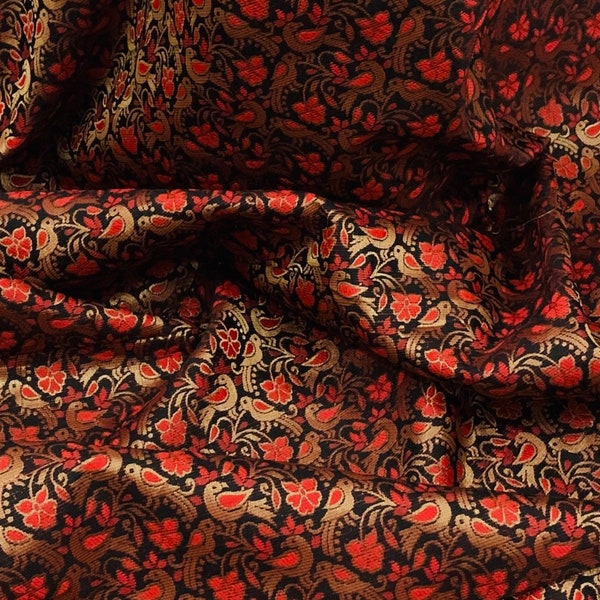 Black Red Gold Bird Banarasi Brocade Fabric 45’’ PRICE PER METER
