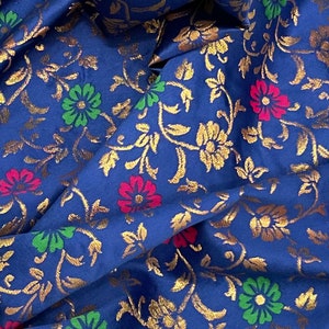 Royal Blue Multicoloured Floral Banarasi Brocade Fabric 50’’ PRICE PER METER