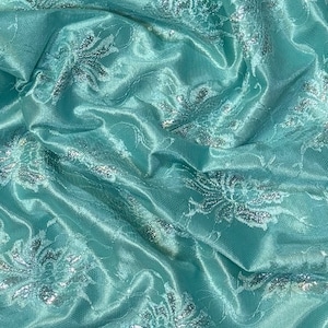 Sea Green Floral Satin Lace Fabric 58&#39;&#39; PRICE PER METER