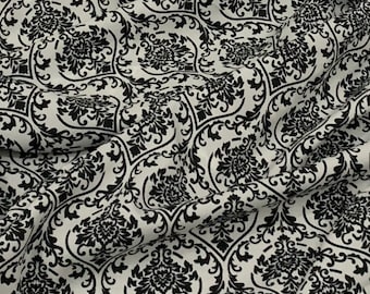 Black White Jungle Leaves American Crepe Fabric 45'' PRICE PER METER 