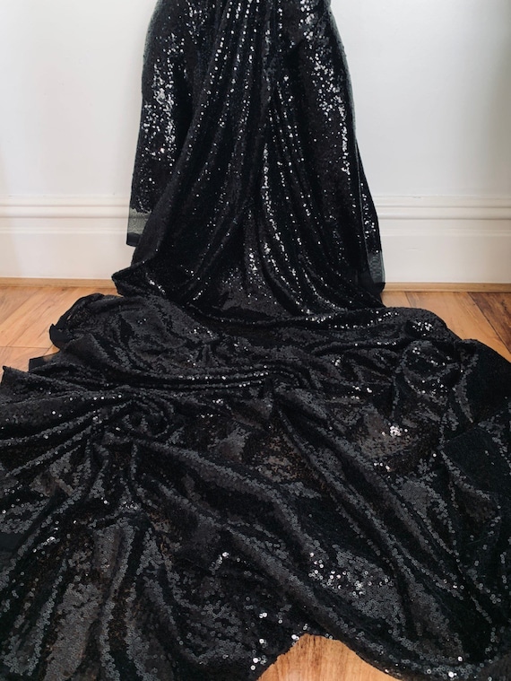 Black Sequin Tulle Fabric 58
