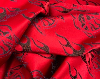 Red Black Flames Chinese Brocade Fabric 45'' PRICE PER METER