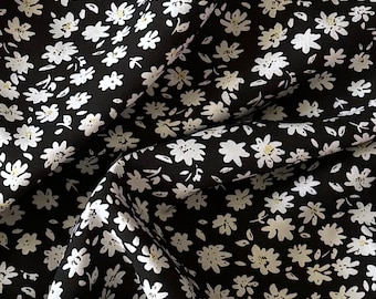 Black White Ditsy Floral Viscose Fabric 58'' PRICE PER METER