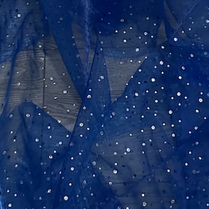 Royal Blue Silver Polka Dot Organza Fabric 58'' PRICE PER METER