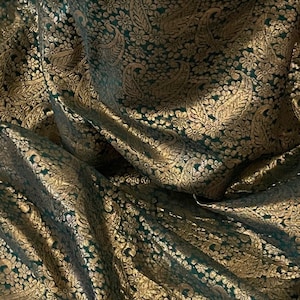 Forest Green Gold Paisley Floral Banarasi Brocade Fabric 50’’ PRICE PER METER
