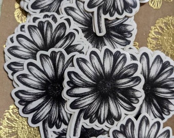 Sticker houtskool madeliefje - sticker transparante zwarte bloem