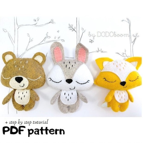 Woodland animals set pattern, forest animals diy, forest animals set, woodland crib mobile diy, crib mobile tutorial, baby mobile pattern