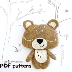 Felt bear pattern, felt bear diy, felt bear pdf, felt woodland toy pattern, felt animal pattern, bear sewing pattern, bear hand sewing, DIY