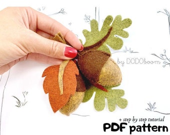 Acorn felt pattern, felt acorn toy, woodland baby mobile pattern, felt leaves pattern, felt leaves diy, acorn diy, woodland forest mobile