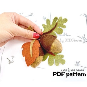 Acorn felt pattern, felt acorn toy, woodland baby mobile pattern, felt leaves pattern, felt leaves diy, acorn diy, woodland forest mobile