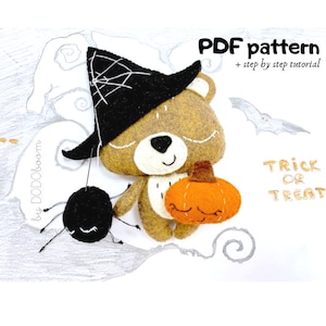 Bear Witch pattern, Halloween bear set, Halloween ornament sewing tutorial, Halloween patterns, Cute Halloween toys, Halloween decorations