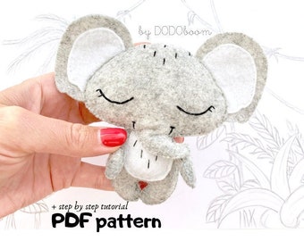 Filz Elefant Muster, Elefant Baby Mobile DIY Muster, Krippe Mobile DIY, Dschungel Krippe, Elefant Spielzeug DIY, Muster DIY, Elefant Spielzeug Anleitung