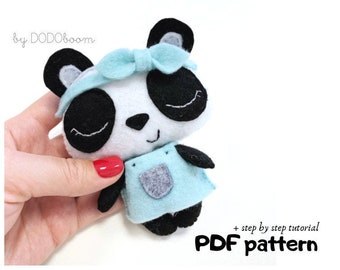 Felt doll diy, panda pattern, felt pands pattern, felt clothing pattern, felt doll pattern, miniature bear diy, felt doll sewing pattern