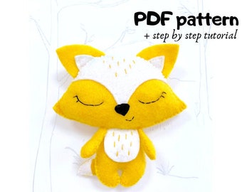 Felt fox pattern, felt fox pdf, felt fox diy, felt toy pattern, forest animal pattern, fox sewing pattern, felt fox hand sewing, DIY fox toy