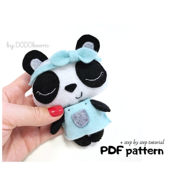 Felt doll diy, panda pattern, felt pands pattern, felt clothing pattern, felt doll pattern, miniature bear diy, felt doll sewing pattern