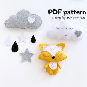 Forest animal crib mobile pattern, forest animal mobile diy, fox mobile diy, felt mobile diy, felt fox pattern, woodland felt fox pattern