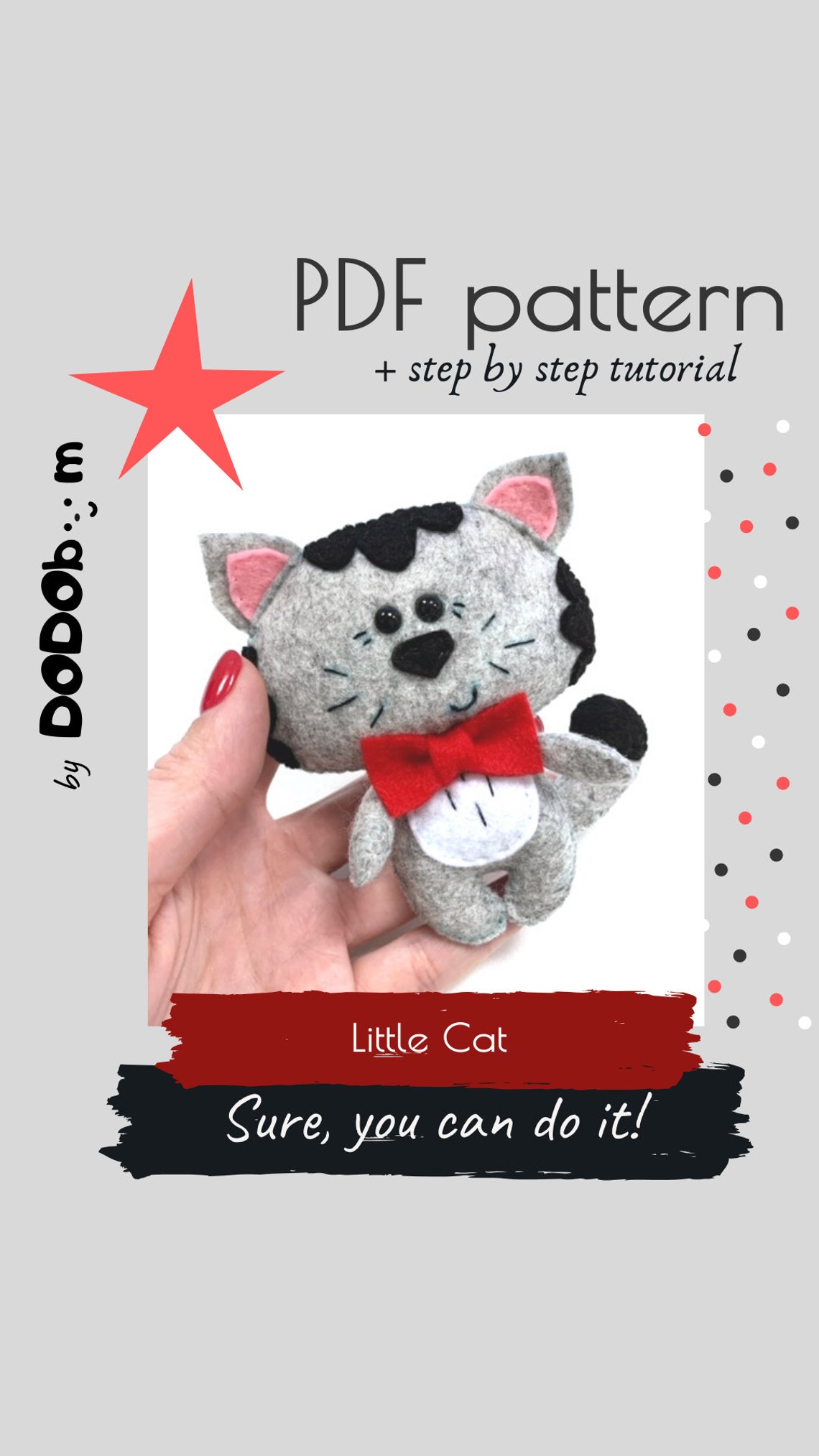 Felt Cat Pattern Kitten Pdf Pattern Cat PDF Tutorial Felt Etsy