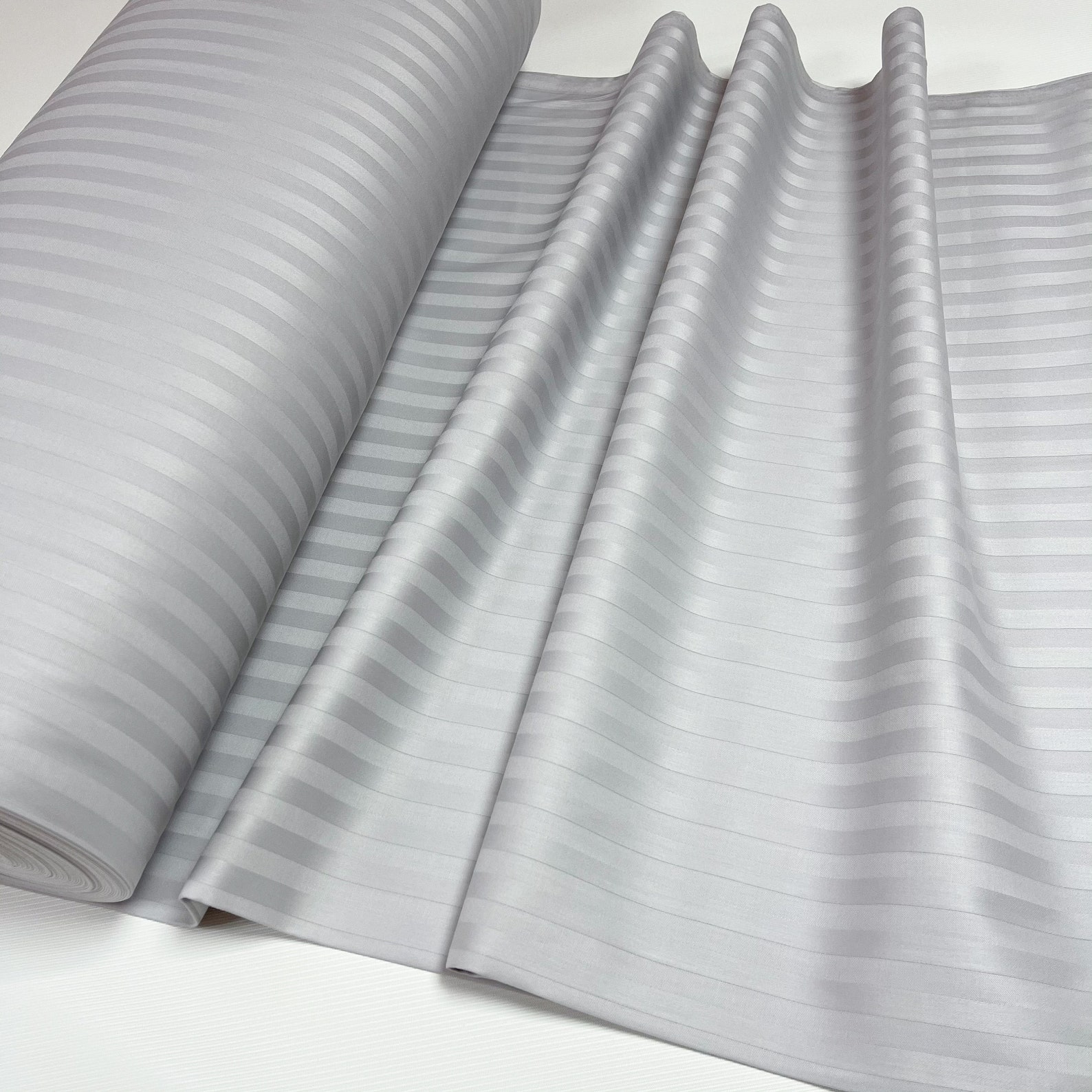 Light gray sateen stripe cotton fabric light cotton satin Etsy