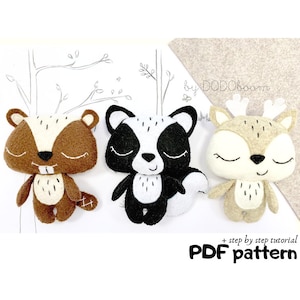 Woodland mobile diy, Sewing Pattern, DIY Baby Mobile, Woodland Baby Mobile, woodland animals, felt woodland animals, Stuffed Animal Pattern
