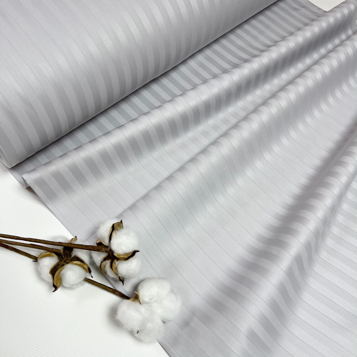 Light gray sateen stripe cotton fabric light cotton satin Etsy
