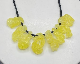 8 Natural Yellow Brucite Drilled Crystals: Gemstone Beads