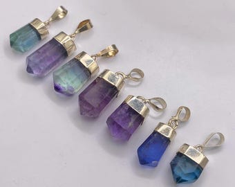 7 Pieces Natural Fluorite Pendants with 925 Silver /Gemstone/Necklace/Jewellery