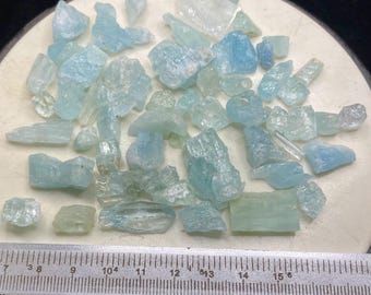 Raw Natural Blue Aquamarine Rough Crystals, 64  Grams