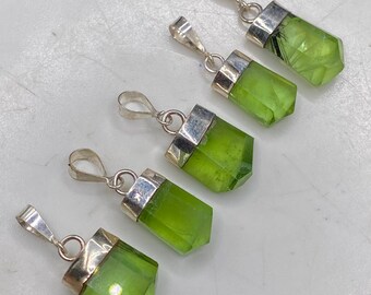 5 Pieces Natural Peridot Pendants with 925 Silver /Gemstone/Necklace/Jewellery