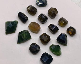 Natural Green Tourmaline Rose Cut Gemstones: 16 Piece Jewelry Set