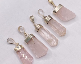 5 Pieces Natural Unique Morganite Pendants with 925 Silver /Gemstone/Necklace/Jewellery
