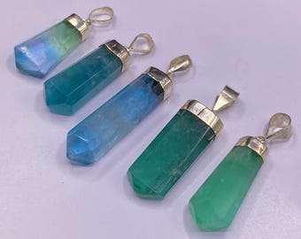 5 Pieces Natural Fluorite Pendants with 925 Silver /Gemstone/Necklace/Jewellery