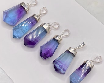 6 Pieces Natural bio Colour Fluorite Pendants with 925 silver / Gemstone/jewellery