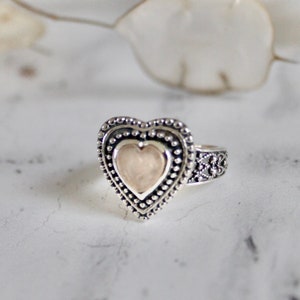 Silver Heart Ring, VALENTINES GIFT, Tribal Heart Ring, Rose Quartz Heart Ring, Silver Rose Quartz Ring, Gift For Her, Adjustable Silver