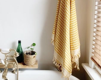 Asciugamano da bagno color senape, asciugamano turco, asciugamano di cotone, tessuto a mano, asciugamano biologico, asciugamano da spiaggia, asciugamano da bagno, asciugamano morbido, asciugamano boho, asciugamano da bagno giallo