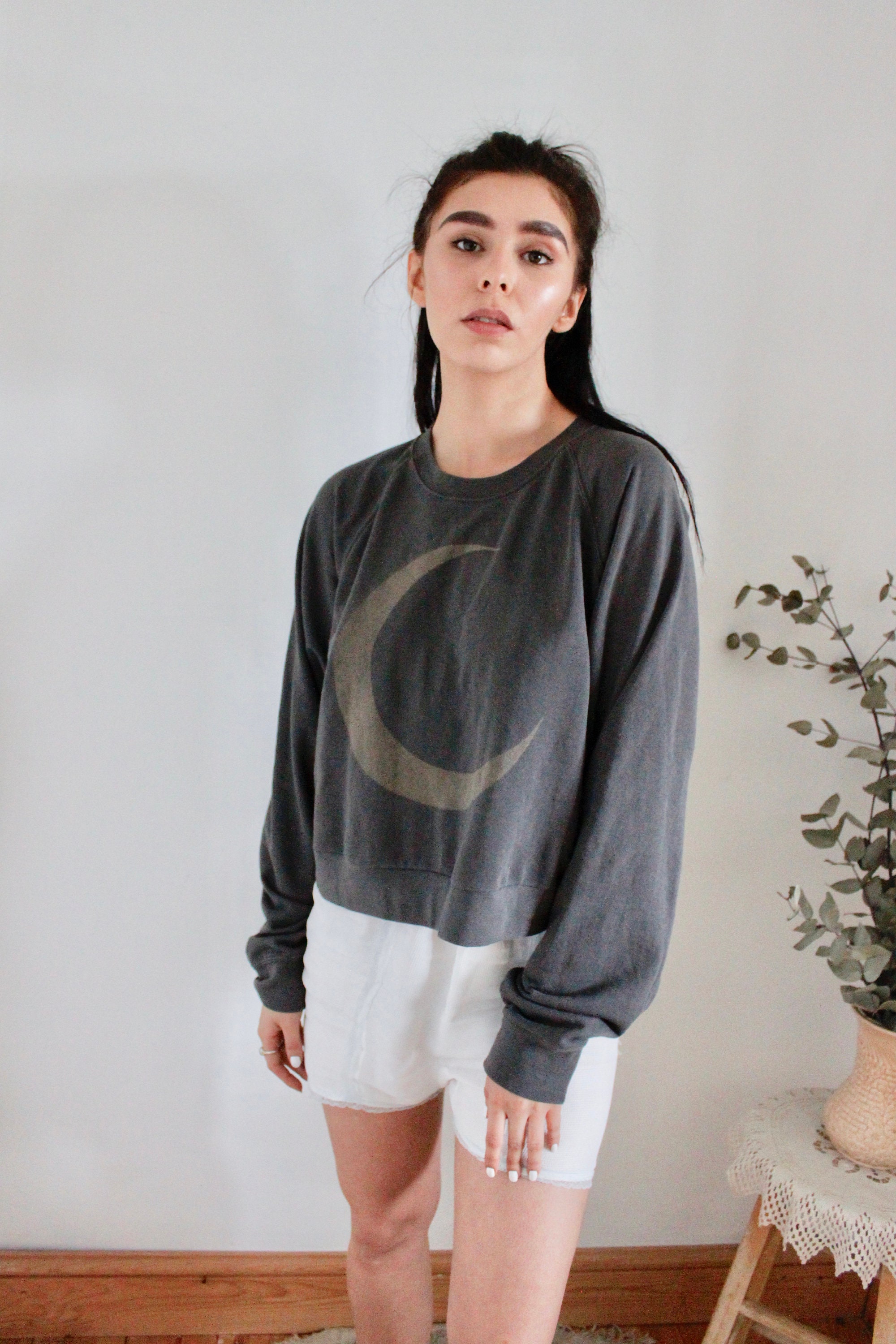 Moon Sweater / Grey Moon Sweater / Cropped Grey Moon Sweater / | Etsy