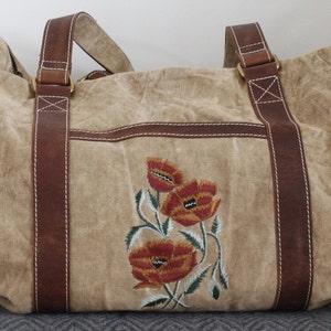 Overnight bag with embroidery holdall duffel bag poppy weekend bag floral tote bag boho weekend bag gym bag floral embroidered gym bag